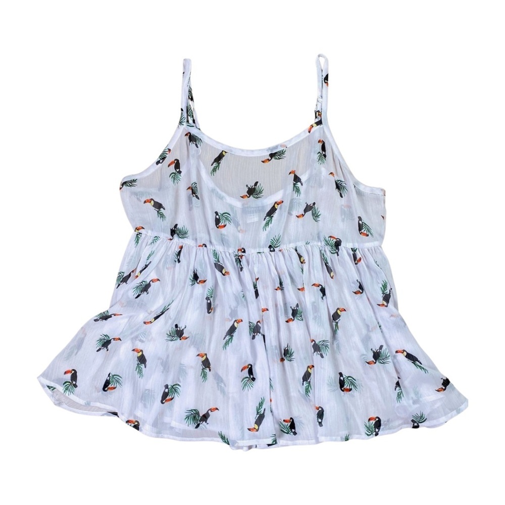 Torrid Sheer Toucan‎ Tropical Babydoll Tank Top White Size 1X (Approx 16)